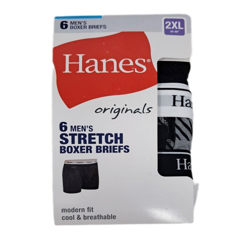 Hanes Originals 6-pack Men’s 2XL Boxer Briefs Moisture-Wicking Stretch Cotton